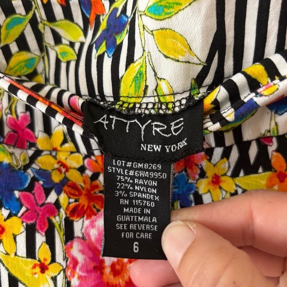 Attyre Woman's Striped Floral Pull On Pants Stretch Ankle Sz 6 - Picture 2 of 7